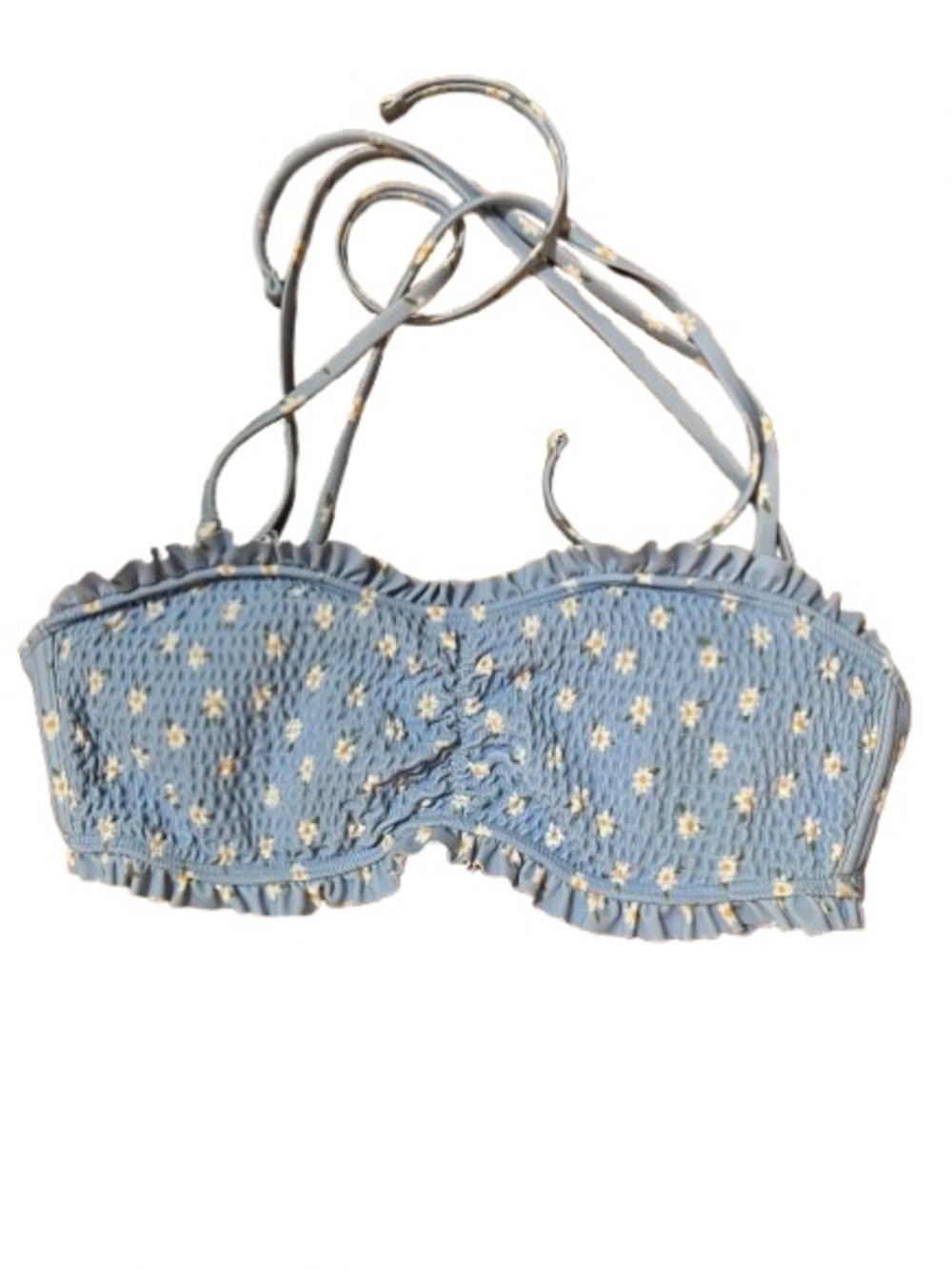 Hollister Swim Blue Floral Daisy Ruffle Bandeau Bikini Top Size Small